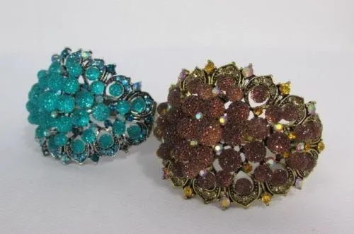 Silver Aqua Blue Gold Brown Bracelet Cuff Flowers Beads Balls Jewelry Accessories