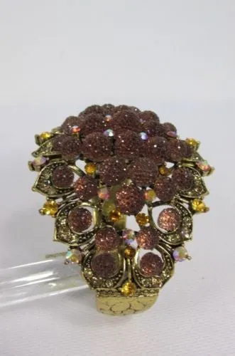 Silver Aqua Blue Gold Brown Bracelet Cuff Flowers Beads Balls Jewelry Accessories