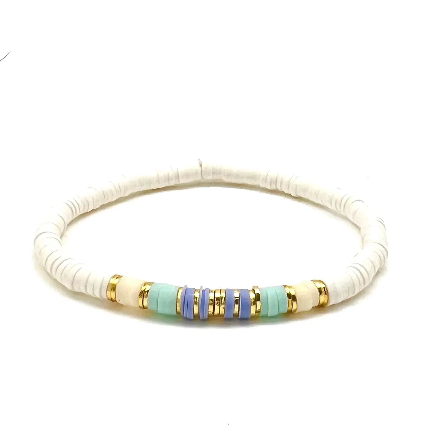 Silver Girl Mini Color Block Stripe Heishi Bracelet