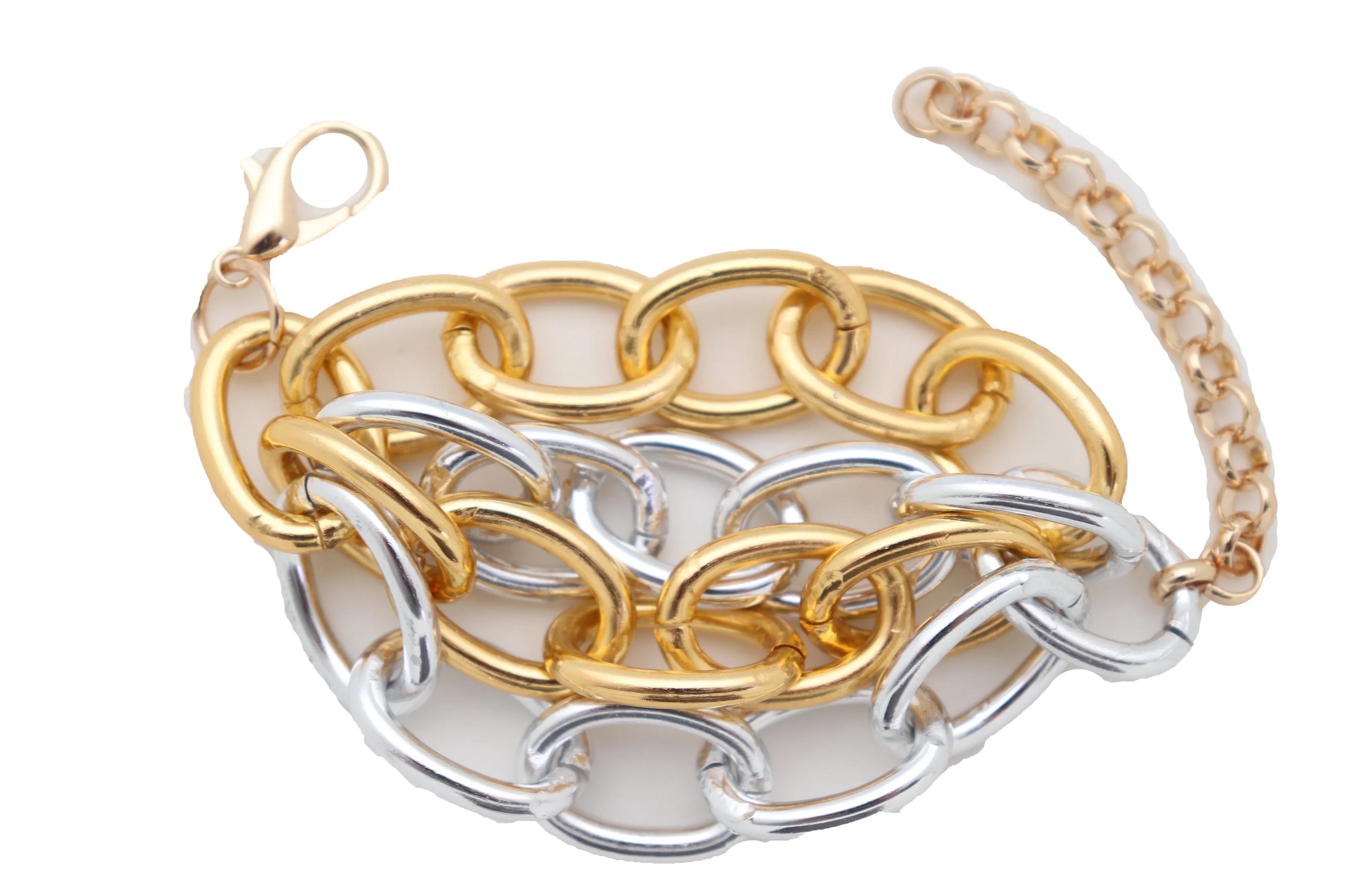 Silver Gold Color Metal Chunky Chain Thick Links Bracelet