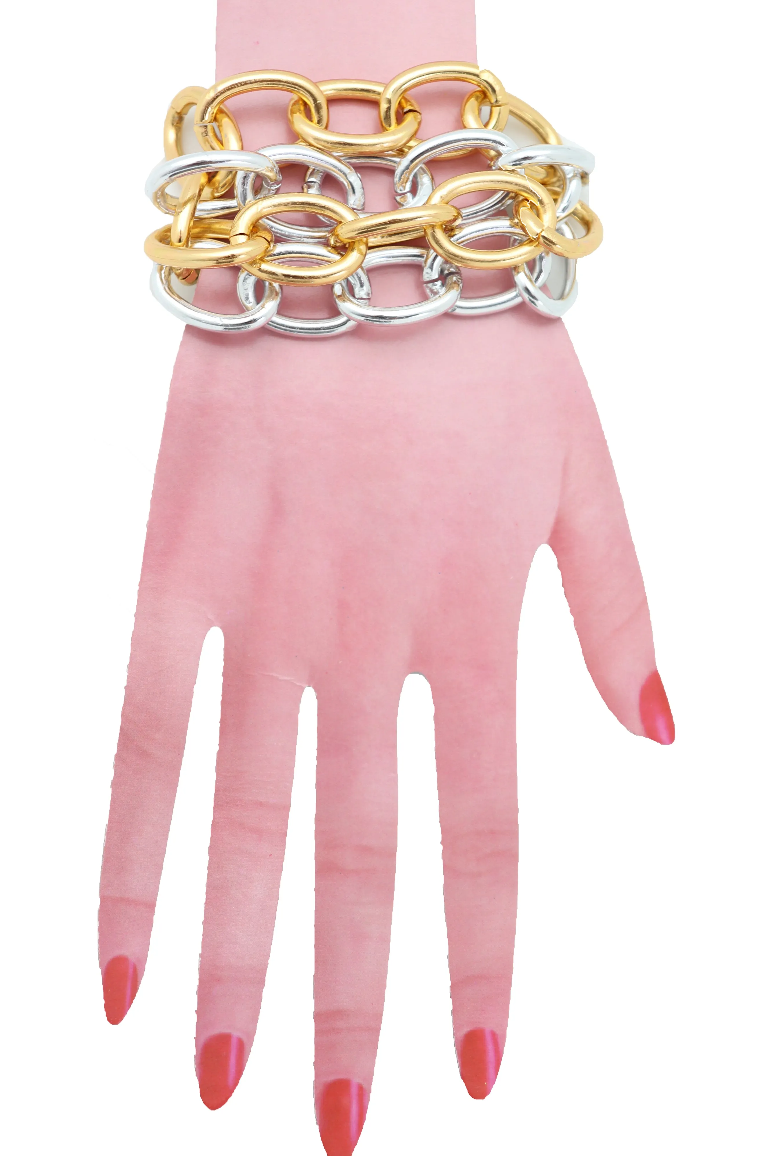 Silver Gold Color Metal Chunky Chain Thick Links Bracelet