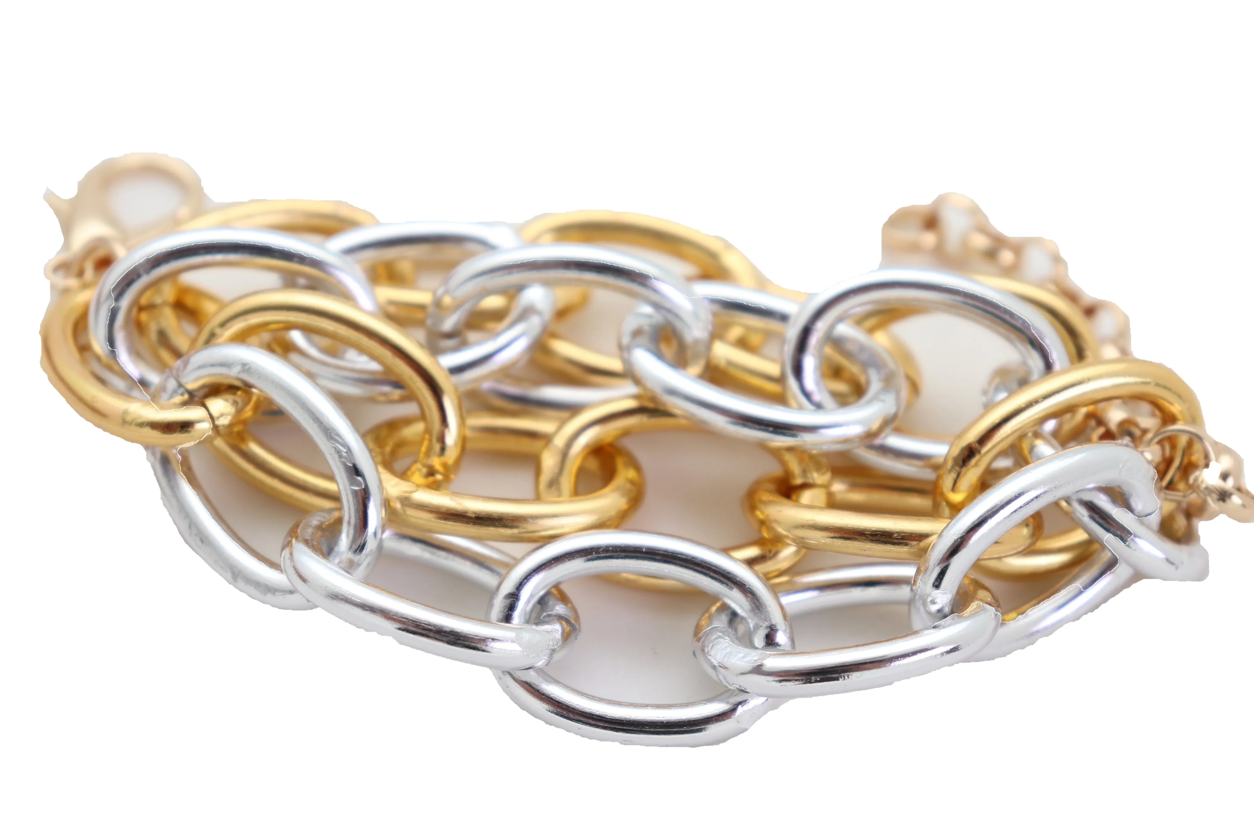 Silver Gold Color Metal Chunky Chain Thick Links Bracelet