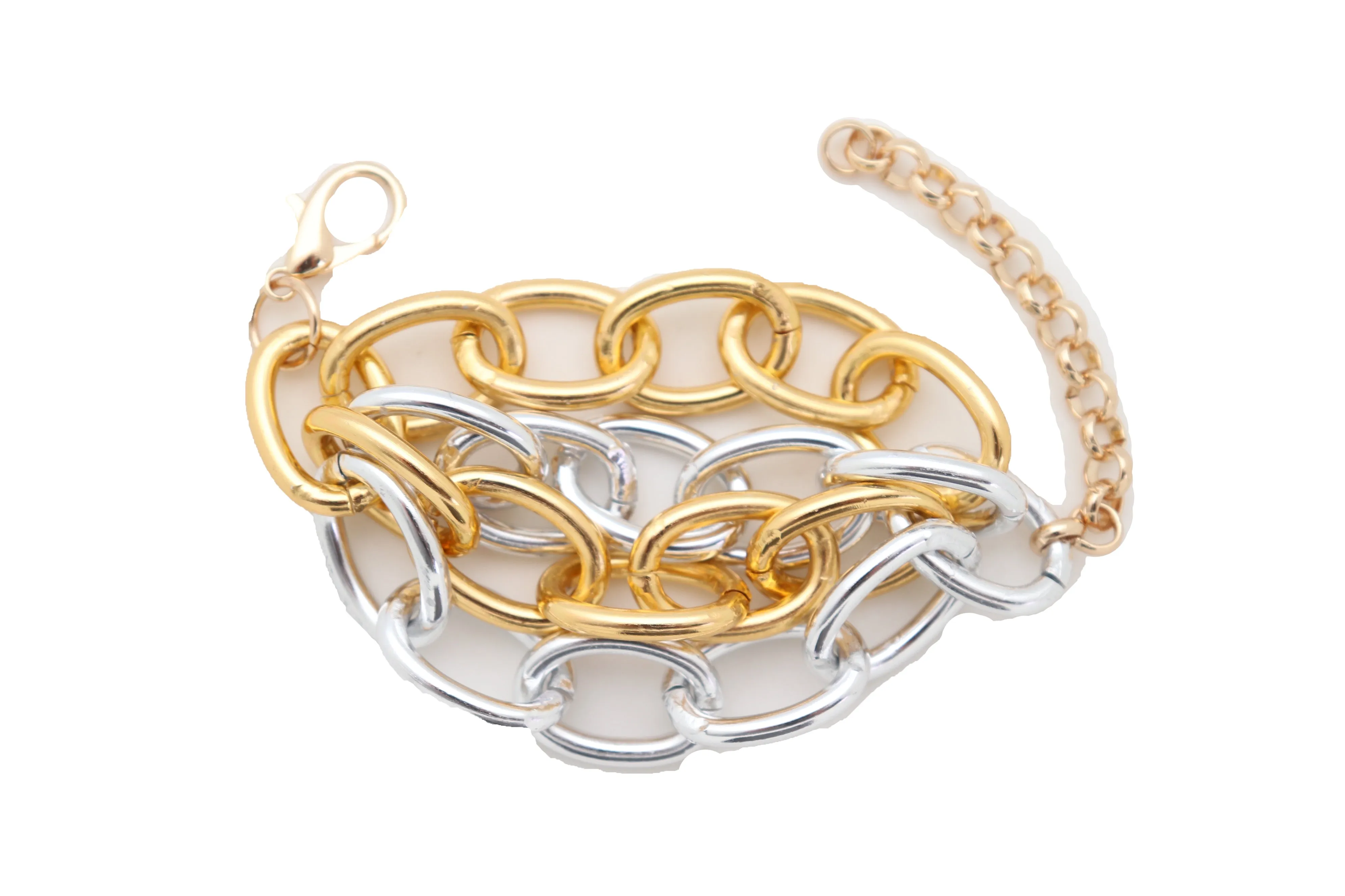 Silver Gold Color Metal Chunky Chain Thick Links Bracelet