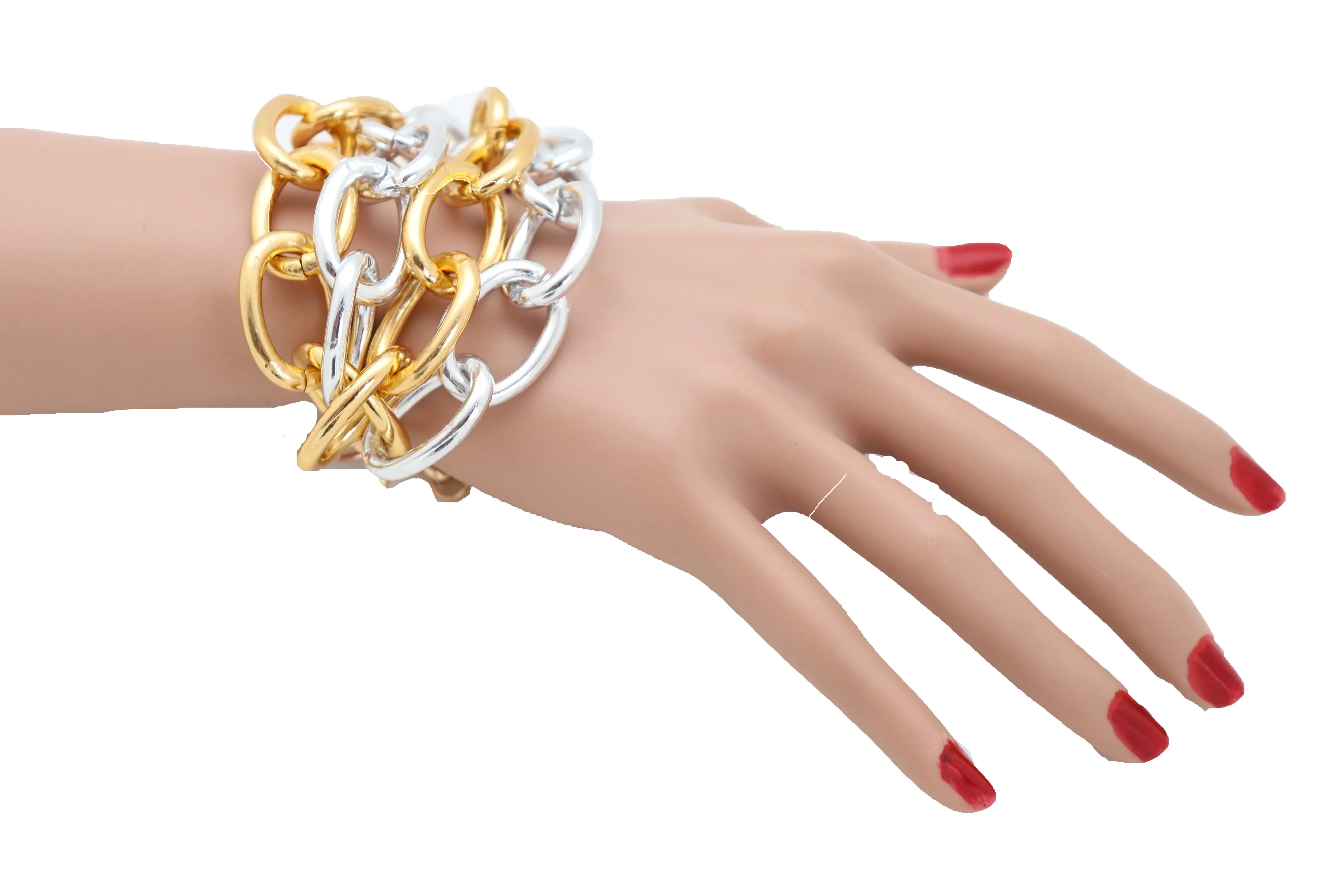 Silver Gold Color Metal Chunky Chain Thick Links Bracelet