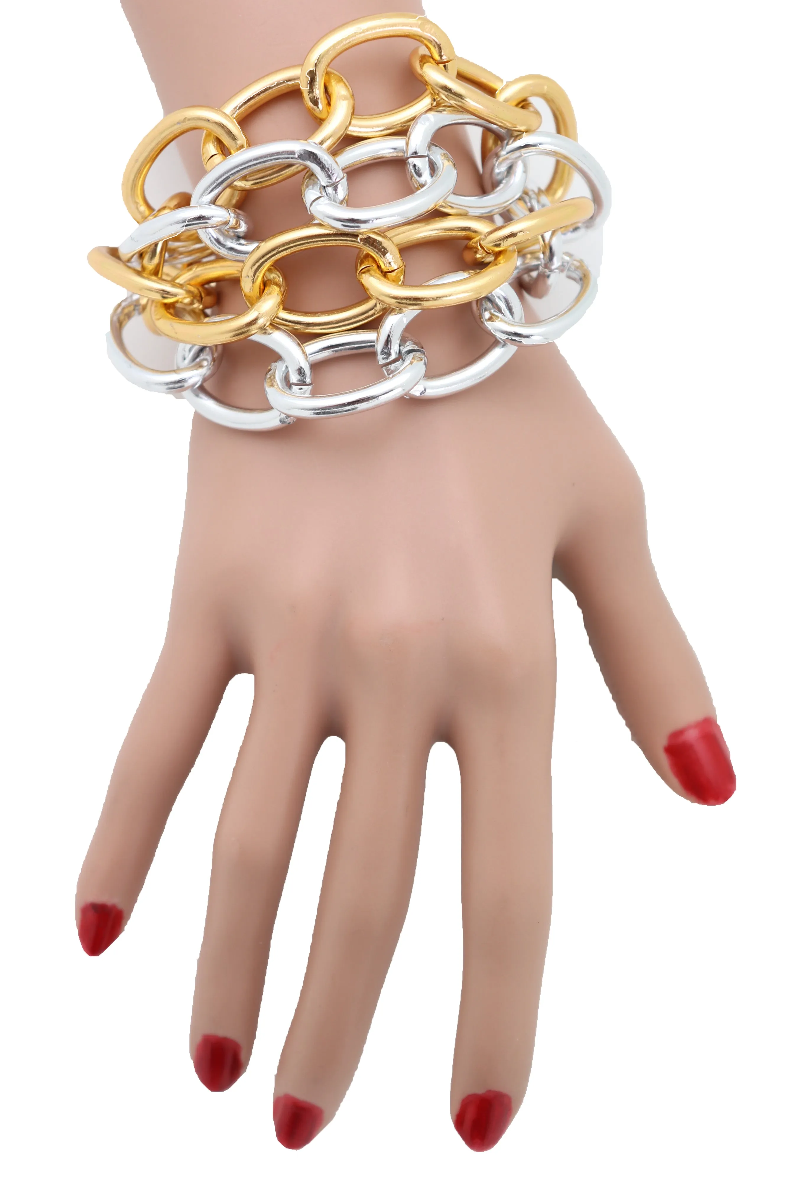 Silver Gold Color Metal Chunky Chain Thick Links Bracelet
