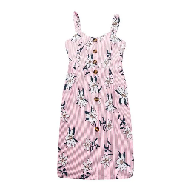 Sleeveless Floral Stripe Dress