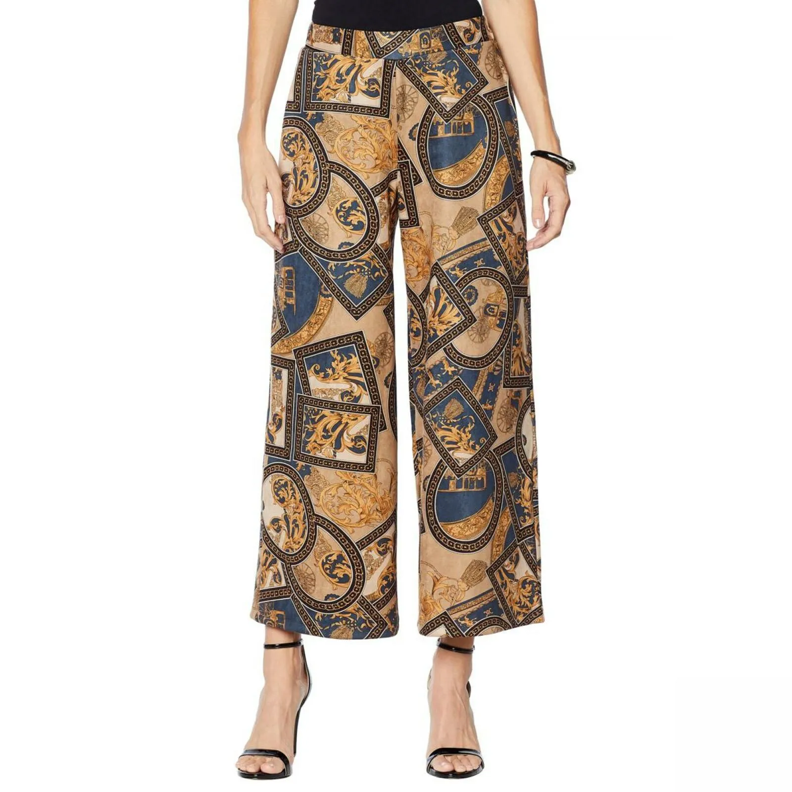 Slinky Brand Women's Printed Faux Suede Palazzo Pants