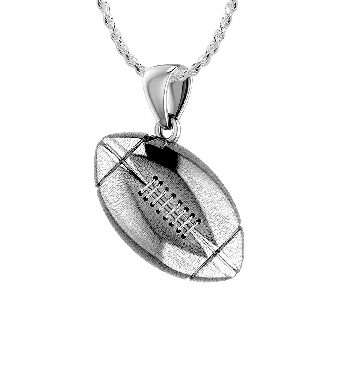 Small 925 Sterling Silver 3D Football Pendant Necklace, 17mm