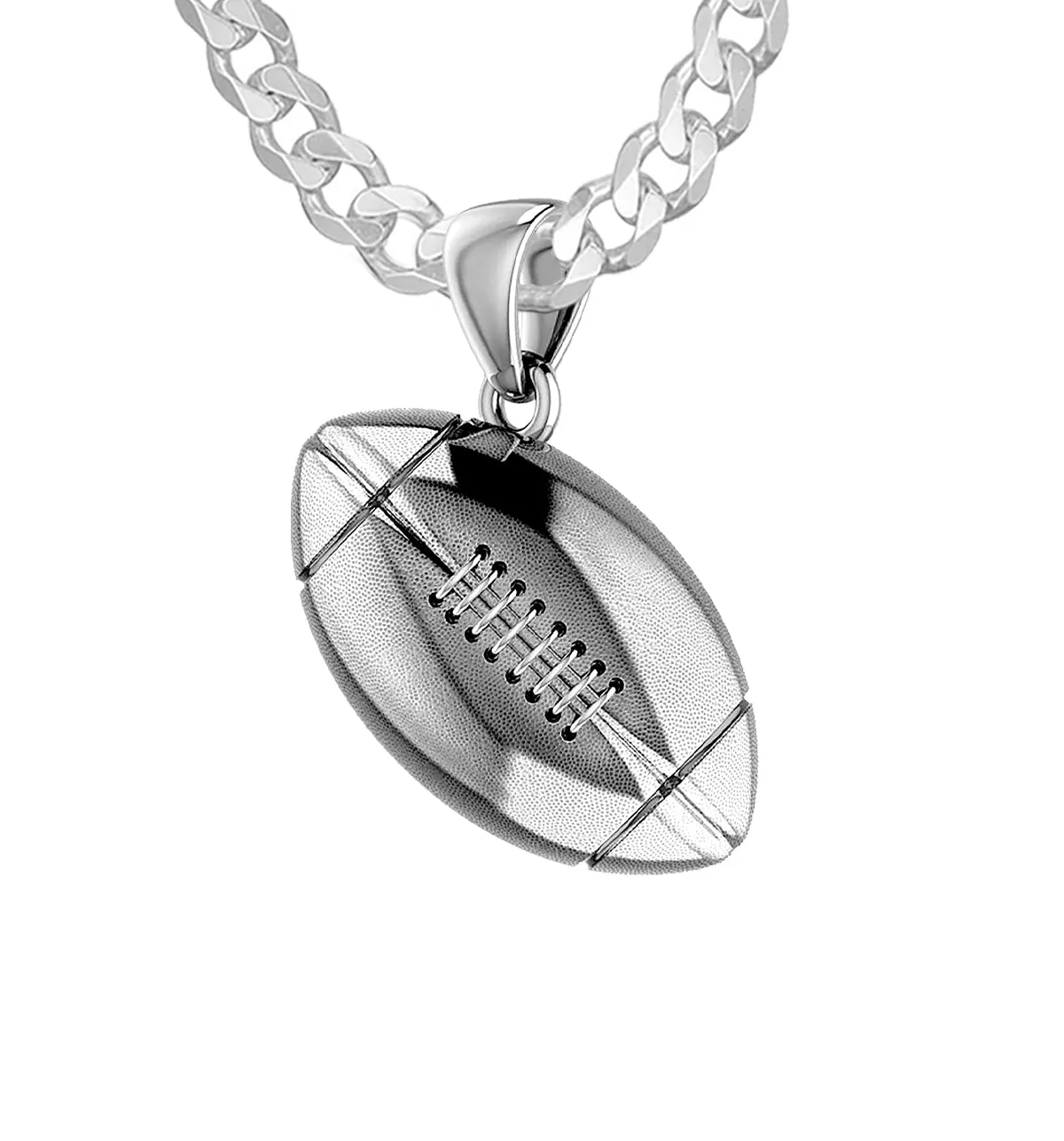 Small 925 Sterling Silver 3D Football Pendant Necklace, 17mm