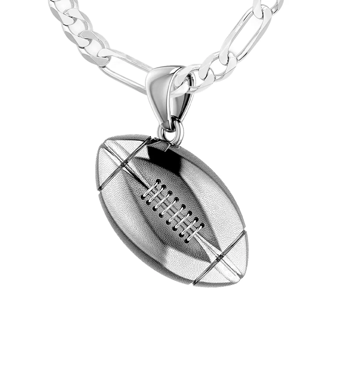 Small 925 Sterling Silver 3D Football Pendant Necklace, 17mm