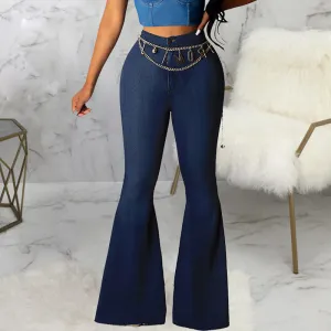 Solid High Waist Bell Bottom Denim Pants