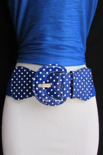 Stretch Waist Elastic White Polka Dots Round Buckle Belt