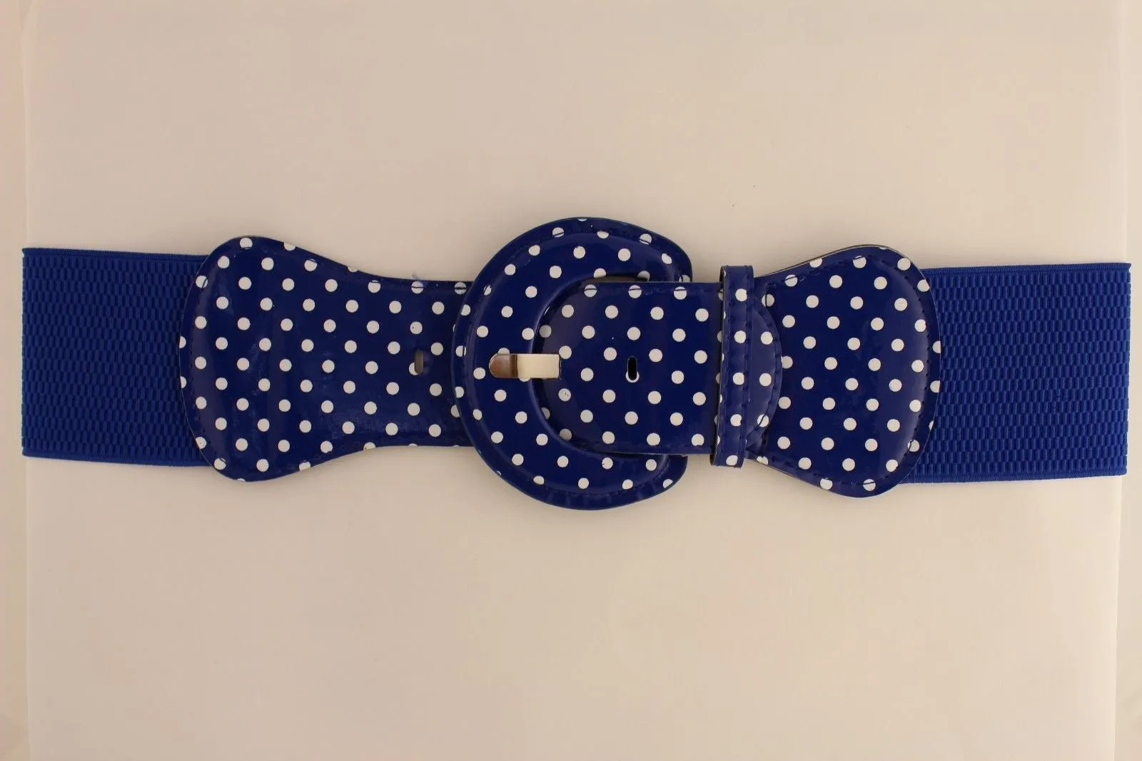 Stretch Waist Elastic White Polka Dots Round Buckle Belt