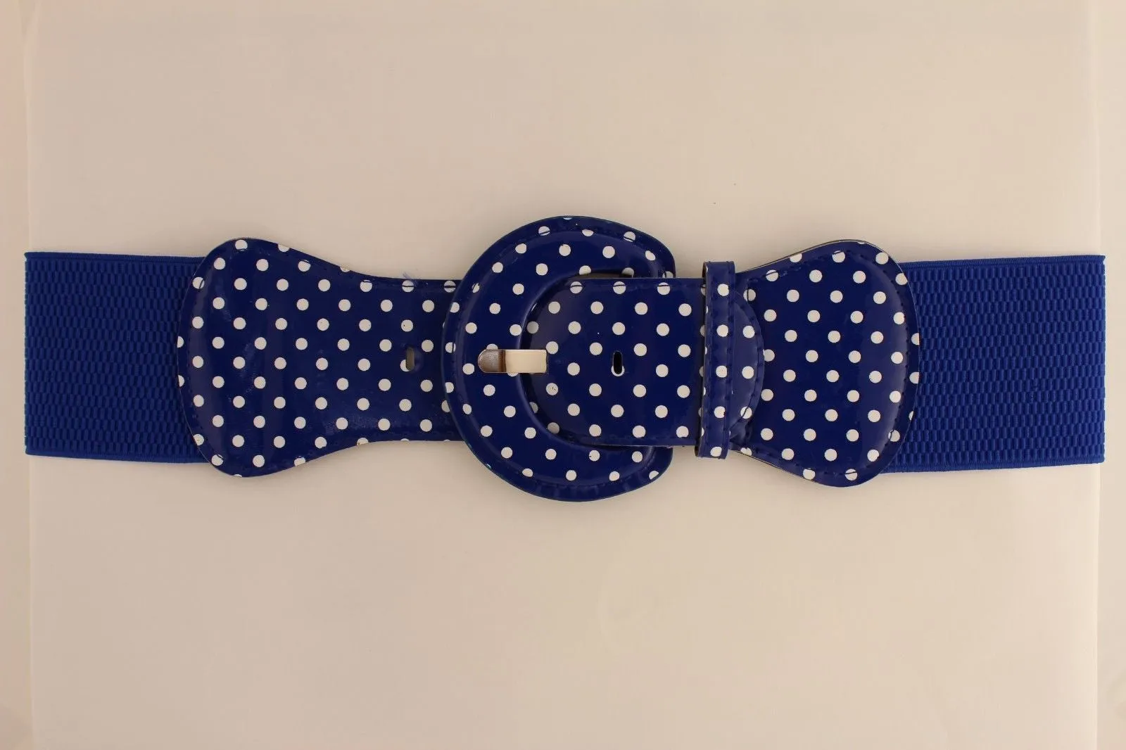 Stretch Waist Elastic White Polka Dots Round Buckle Belt