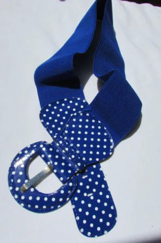 Stretch Waist Elastic White Polka Dots Round Buckle Belt