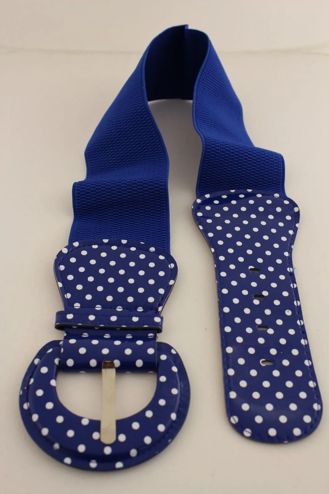 Stretch Waist Elastic White Polka Dots Round Buckle Belt