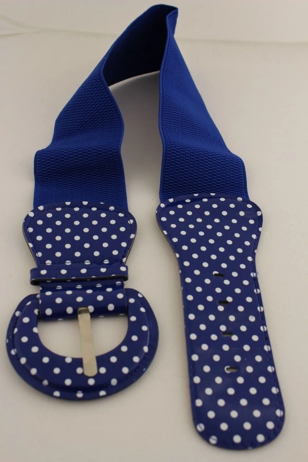 Stretch Waist Elastic White Polka Dots Round Buckle Belt