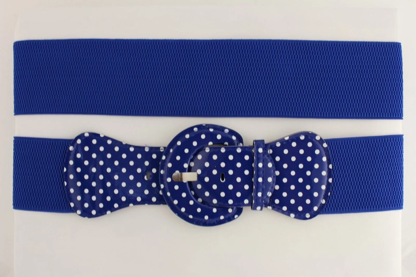 Stretch Waist Elastic White Polka Dots Round Buckle Belt
