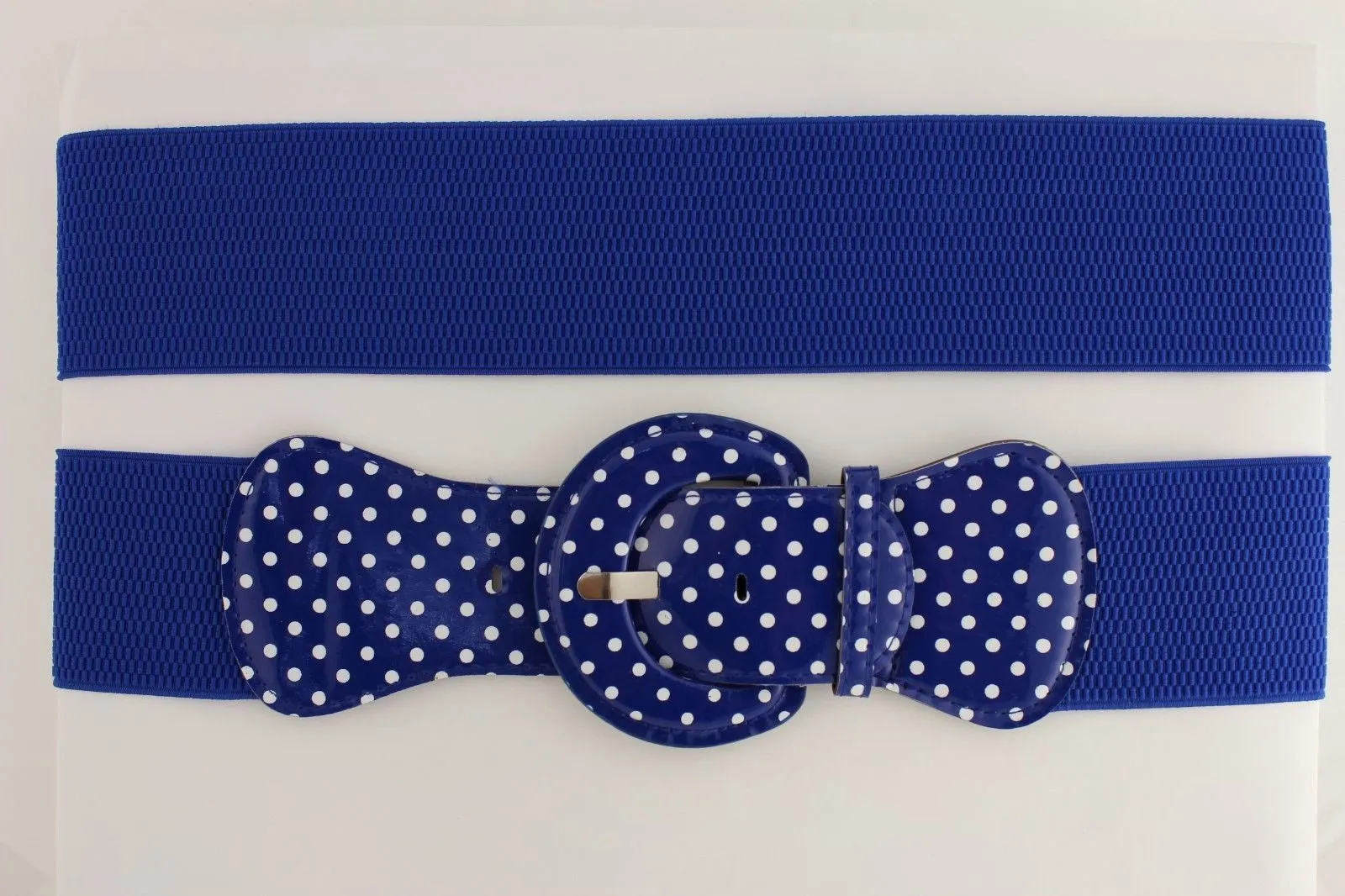 Stretch Waist Elastic White Polka Dots Round Buckle Belt