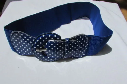 Stretch Waist Elastic White Polka Dots Round Buckle Belt