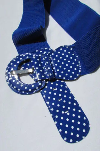 Stretch Waist Elastic White Polka Dots Round Buckle Belt