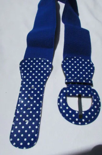 Stretch Waist Elastic White Polka Dots Round Buckle Belt