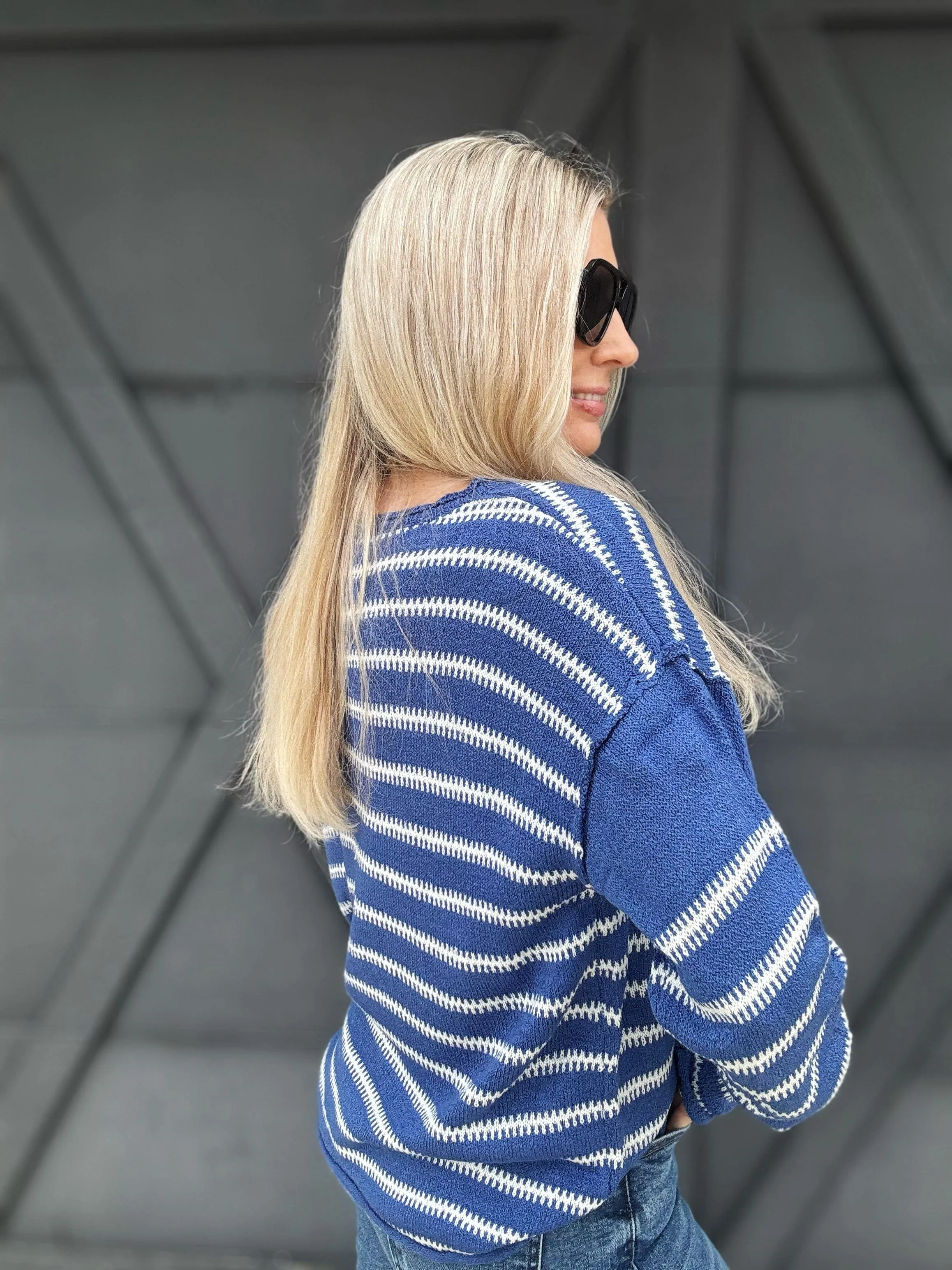 Stripe Drop Shoulder Sweater In Blue