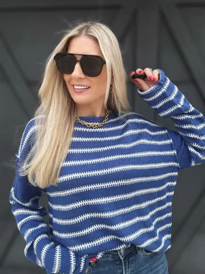 Stripe Drop Shoulder Sweater In Blue