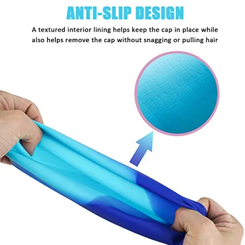 Swim Cap, 2 Pack Durable Silicone Swimming Caps for Kids Girls Boys Youths (Age 2-12), Soft 3D Ergonomic Waterproof Kids Swim Caps, Comfortable Fit for Long Hair and Short Hair