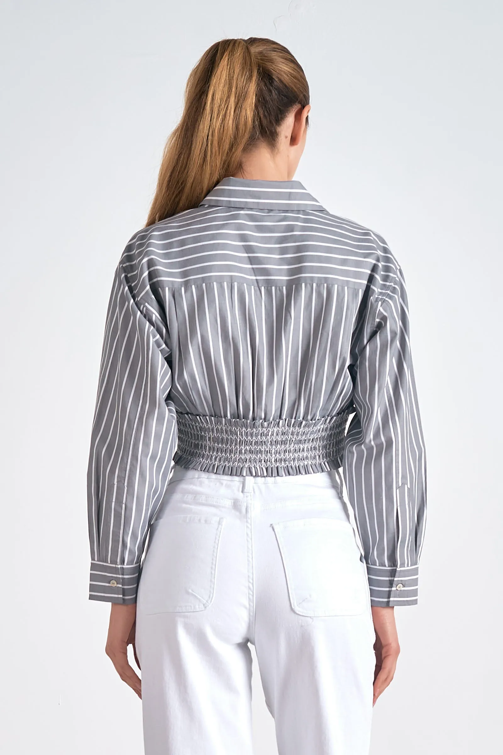 The Vera Smocked Detail Cropped Button Up Top