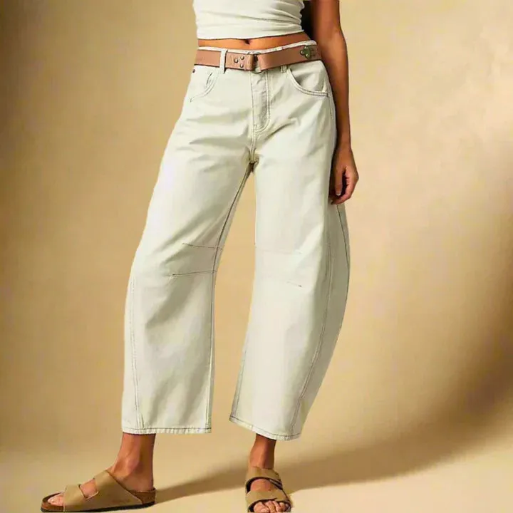 Thea - vintage wash knee stripe detail ladies trousers