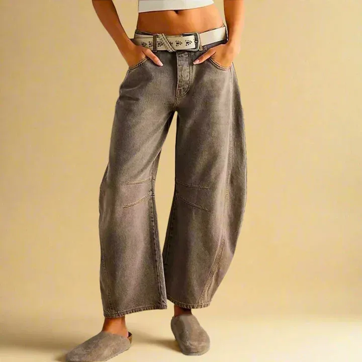Thea - vintage wash knee stripe detail ladies trousers