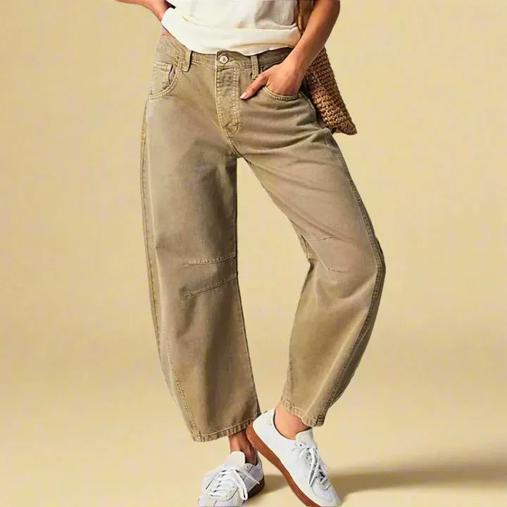 Thea - vintage wash knee stripe detail ladies trousers