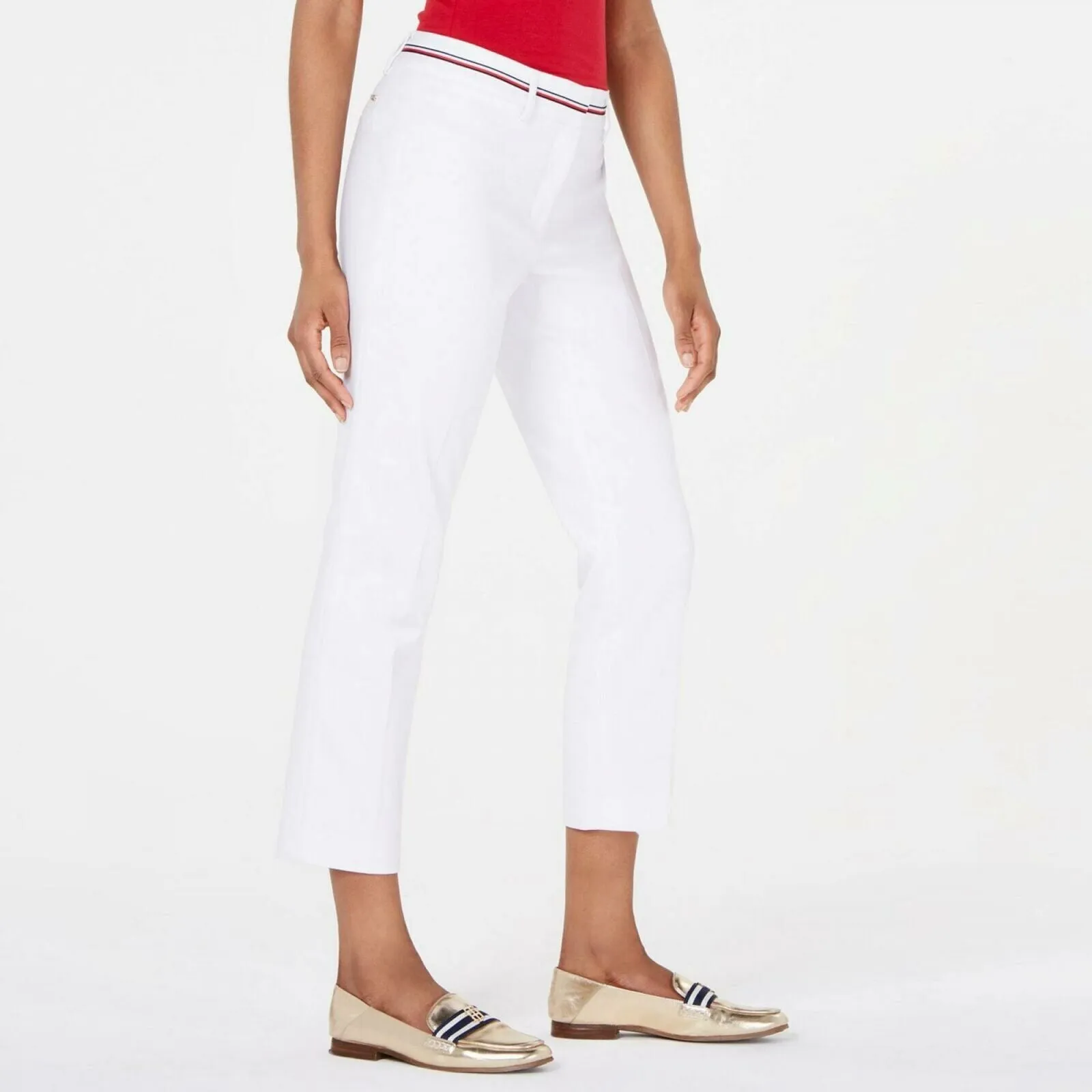 Tommy Hilfiger Women's Ribbon Trim Ankle Pants Bright White 8