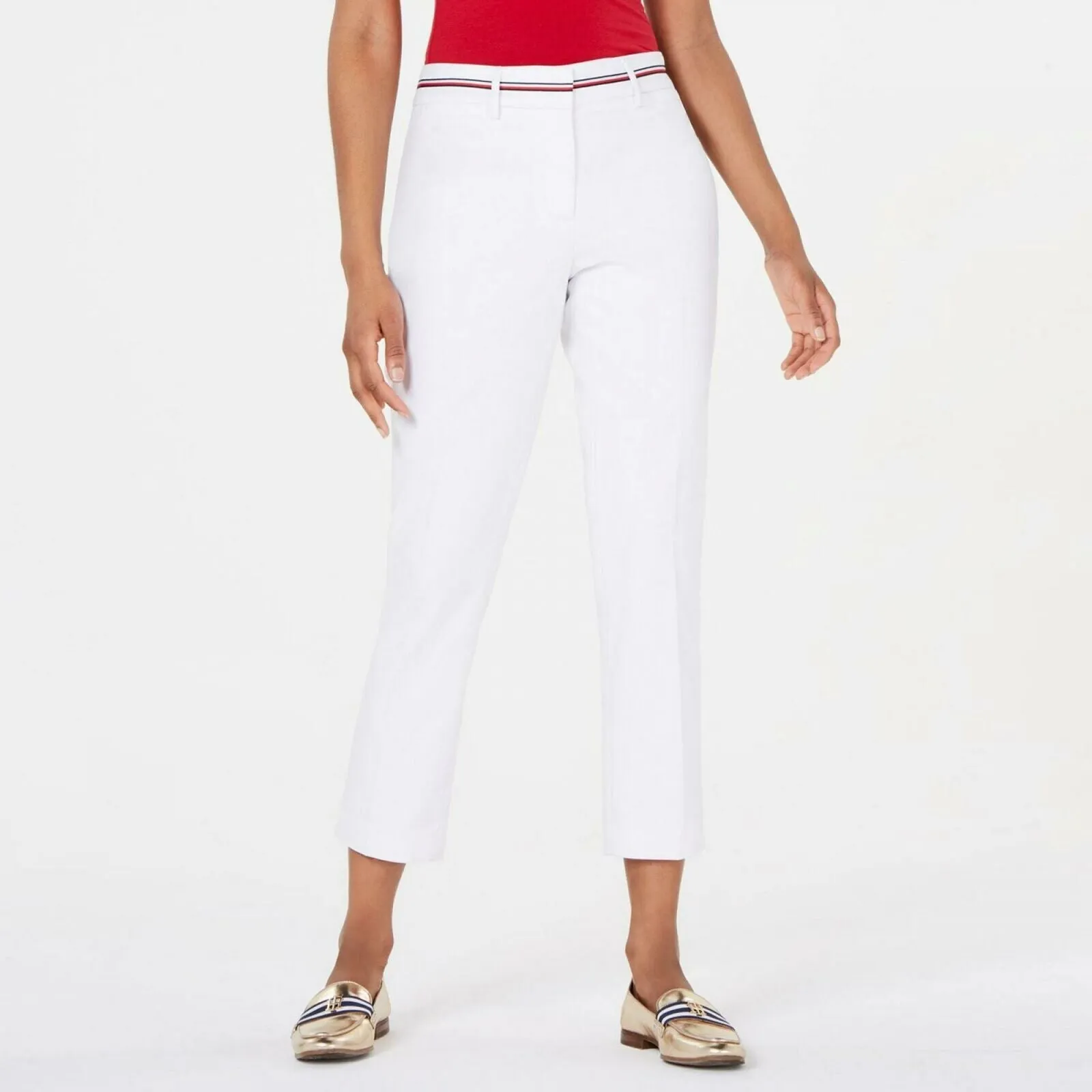 Tommy Hilfiger Women's Ribbon Trim Ankle Pants Bright White 8