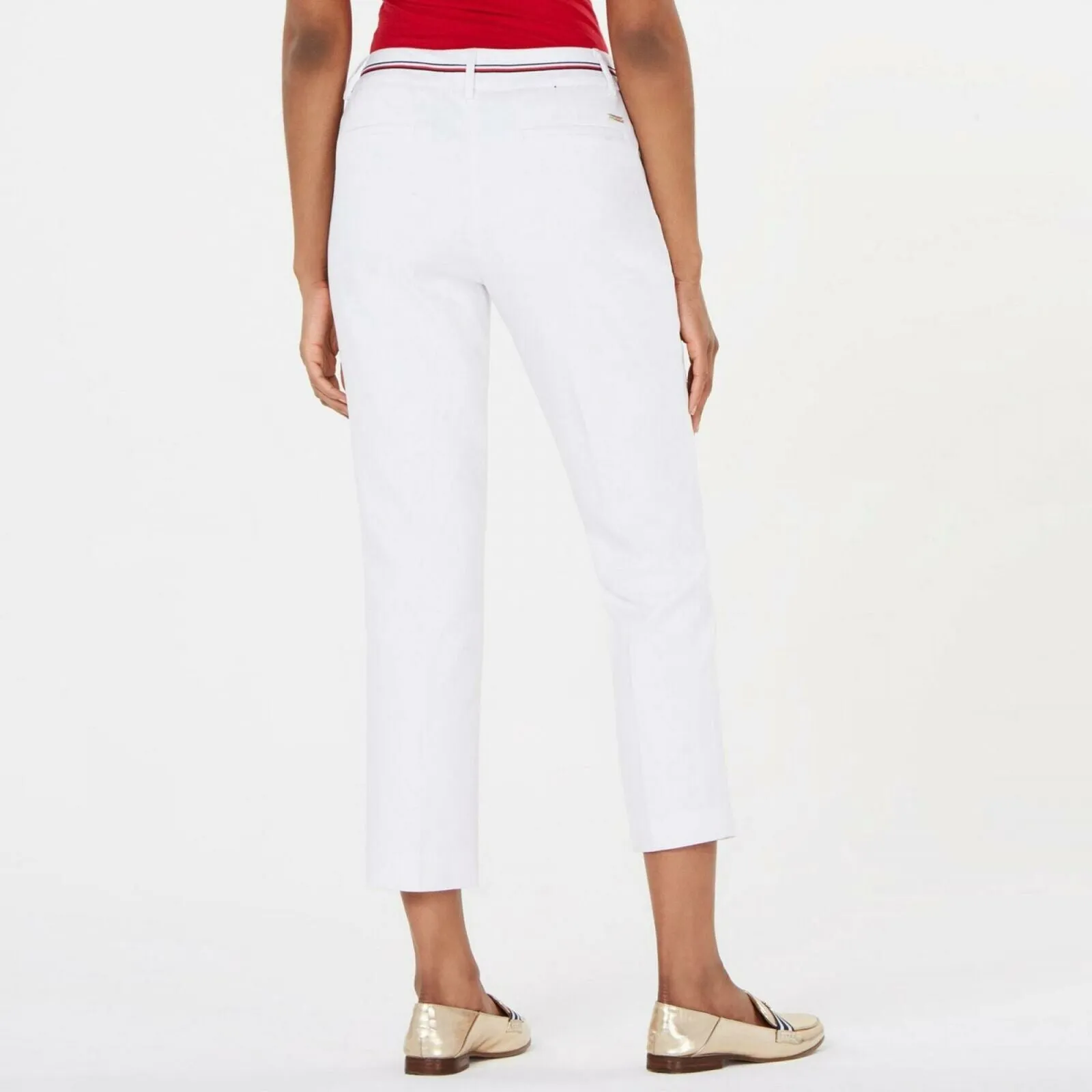 Tommy Hilfiger Women's Ribbon Trim Ankle Pants Bright White 8