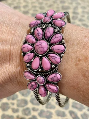 Triple Cluster Twisted Band Cuff - Pink