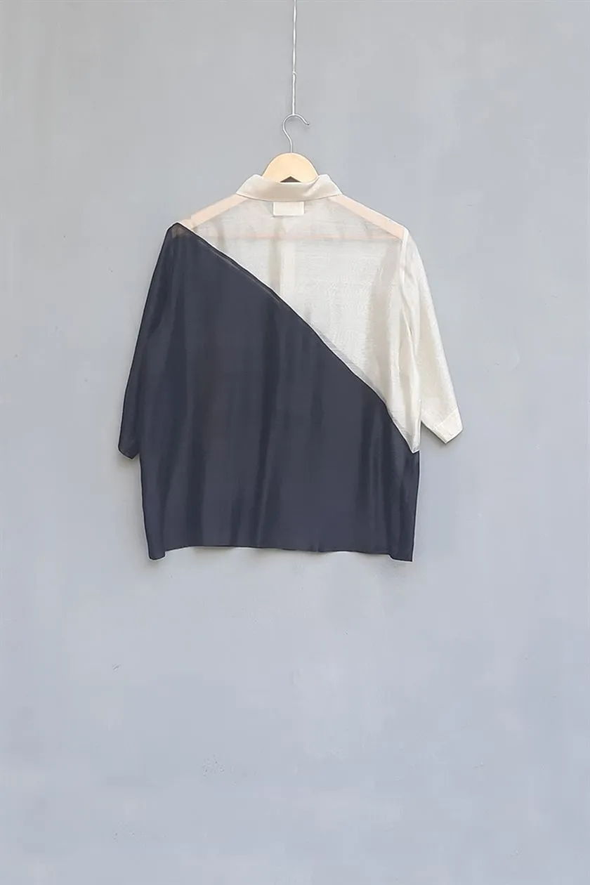 Urvashi Kaur   I   Kobe SHIRT OPACO Chanderi Cotton Silk shell and charcoal TESSELLATE- 16