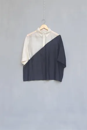 Urvashi Kaur   I   Kobe SHIRT OPACO Chanderi Cotton Silk shell and charcoal TESSELLATE- 16