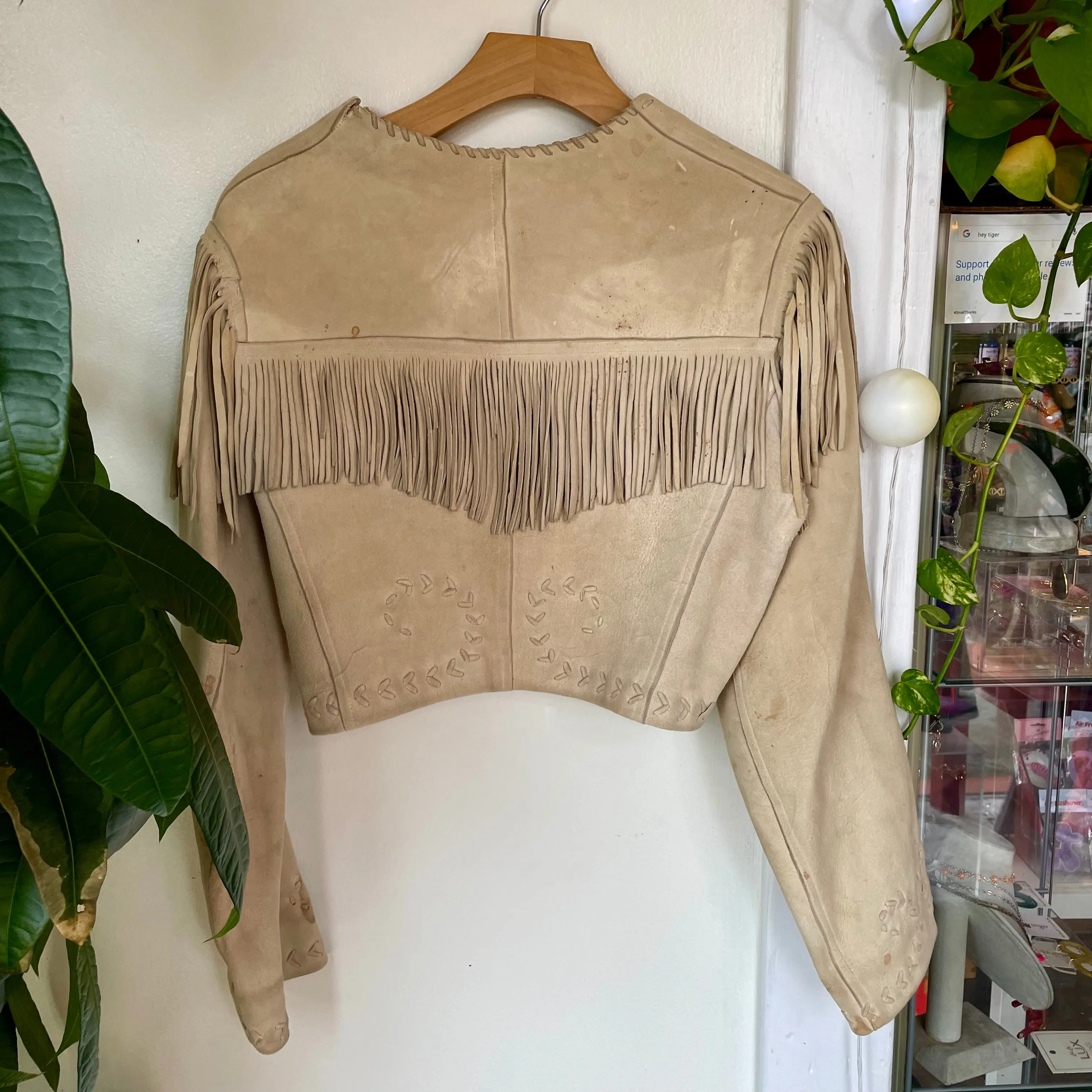 Vintage distressed deerskin cropped fringe jacket (HT2407)