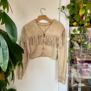 Vintage distressed deerskin cropped fringe jacket (HT2407)