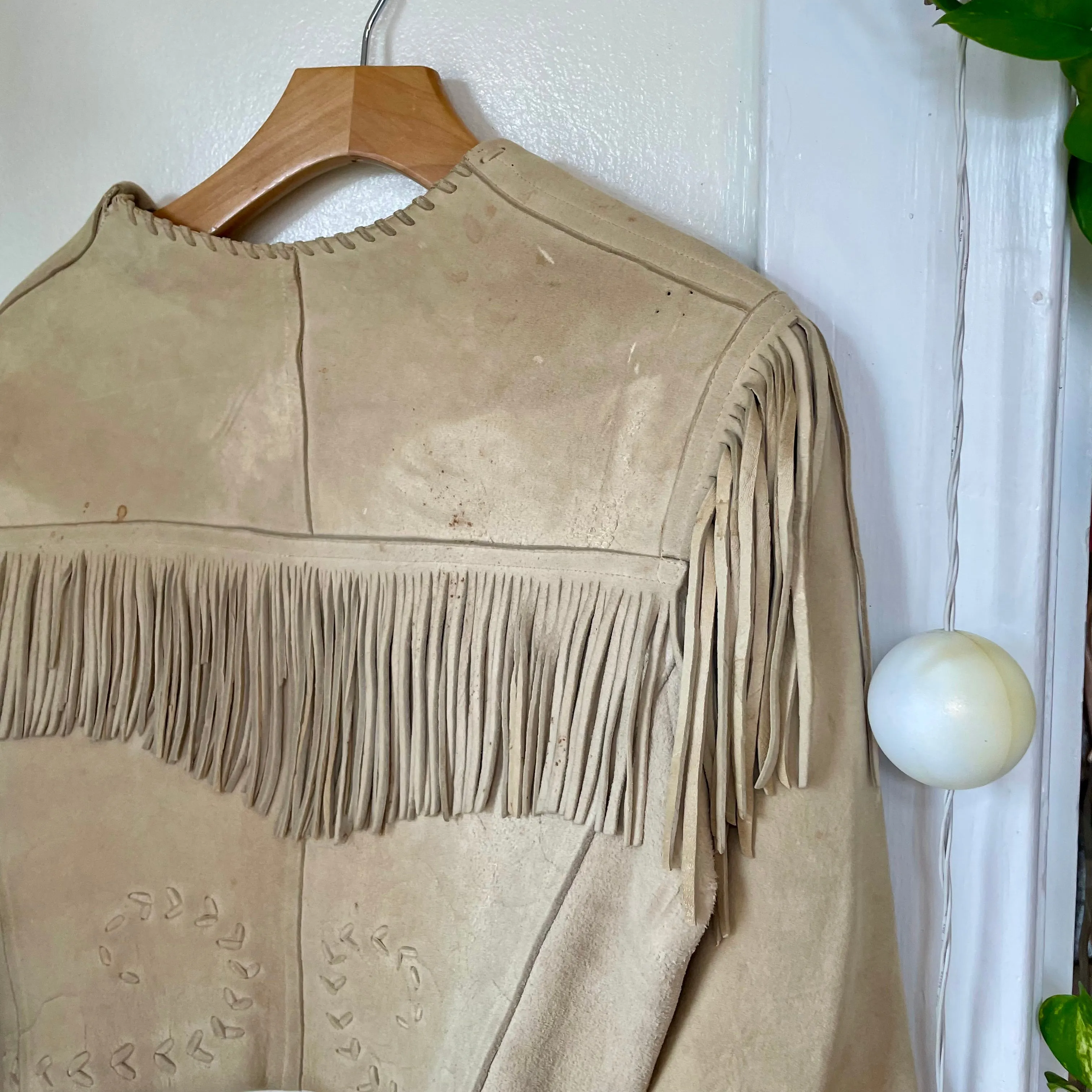 Vintage distressed deerskin cropped fringe jacket (HT2407)