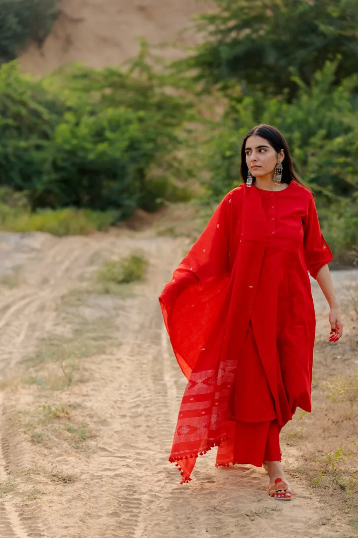 Vivid Red Kurta Set