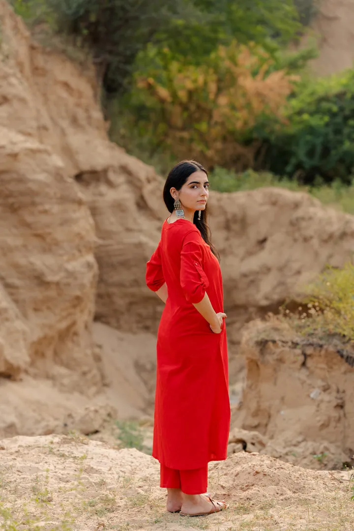 Vivid Red Kurta Set