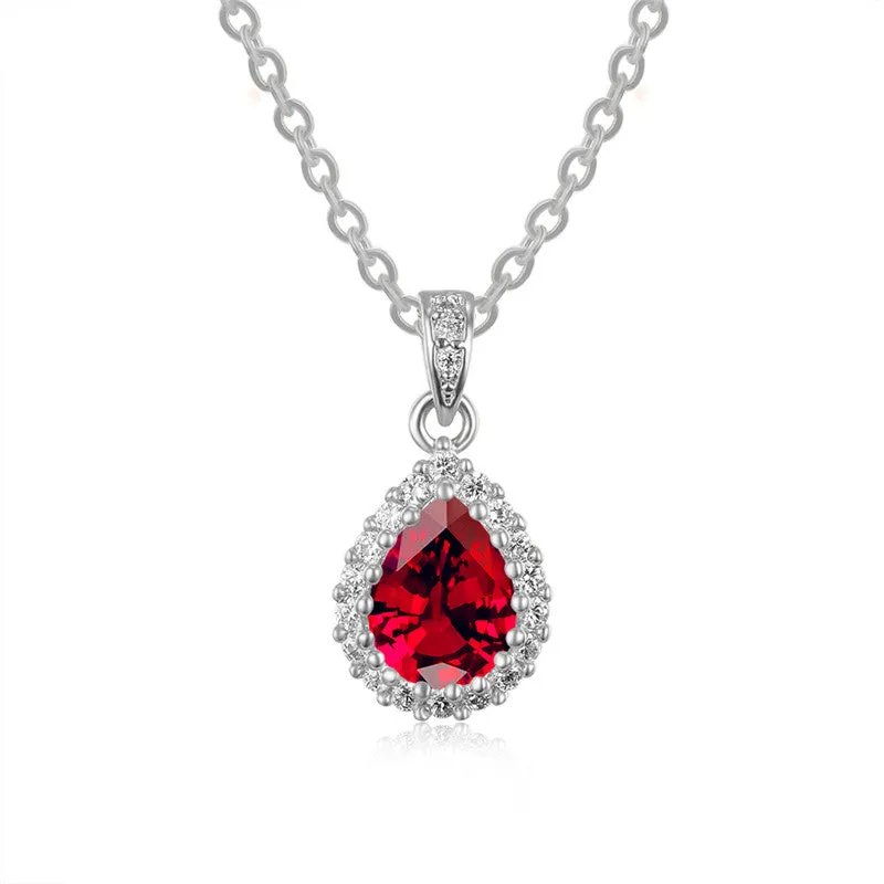 Water Drop Red Ruby Pendant Necklace rose gold For Women Necklace