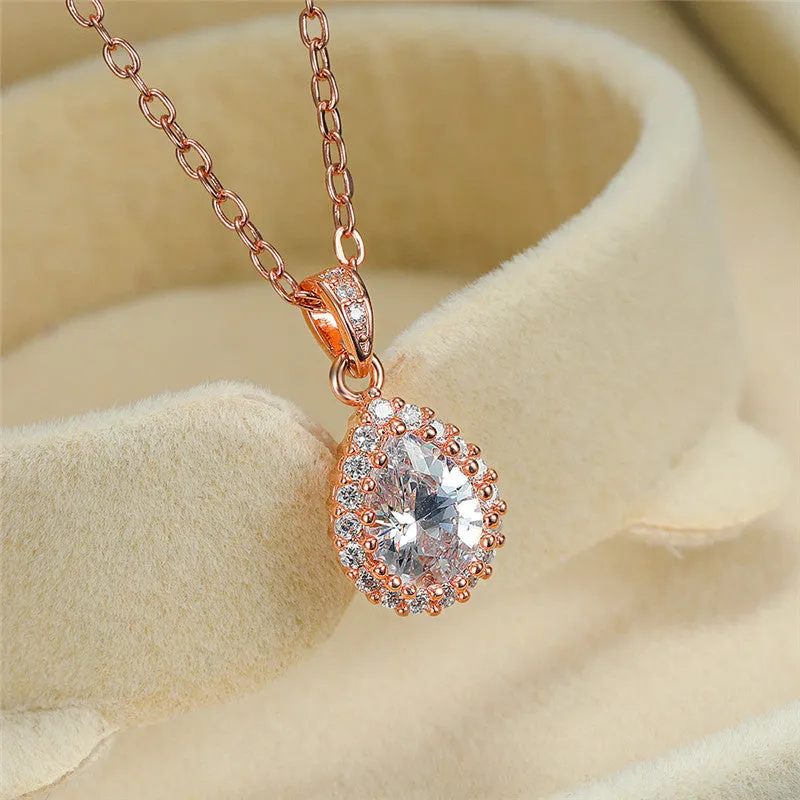 Water Drop Red Ruby Pendant Necklace rose gold For Women Necklace