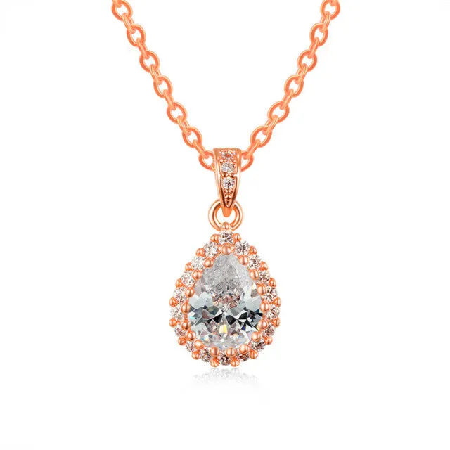 Water Drop Red Ruby Pendant Necklace rose gold For Women Necklace
