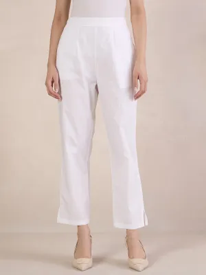 White Cotton Poplin Straight Fit Pant