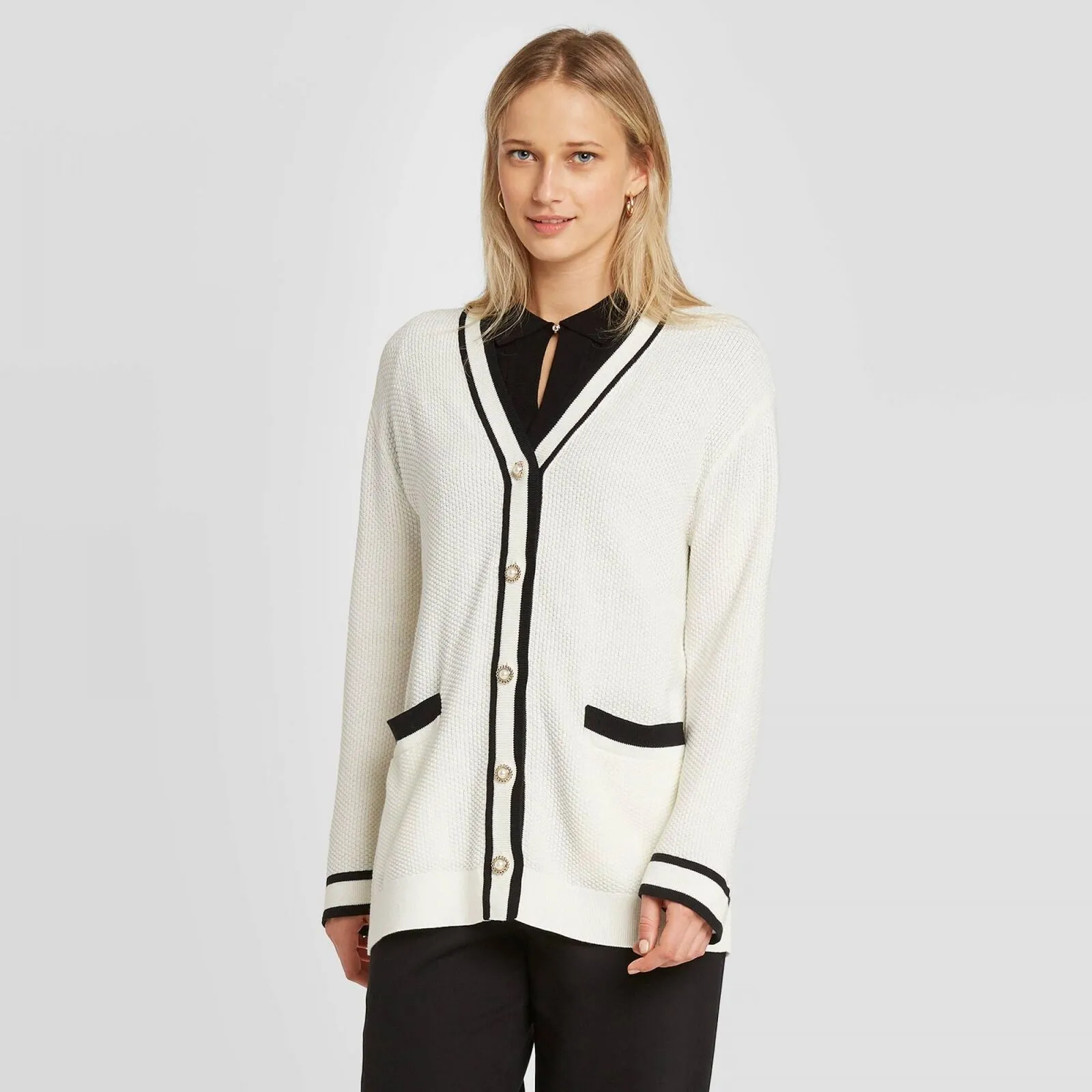 Who What Wear Women's Long Sleeve Button-Front Varsity Cardigan WS-296