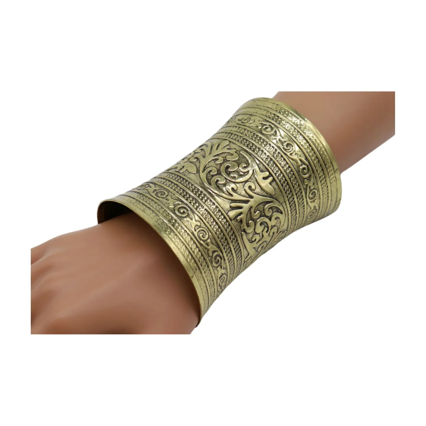 Women Antique Gold Long Metal Roman Cuff Bracelet